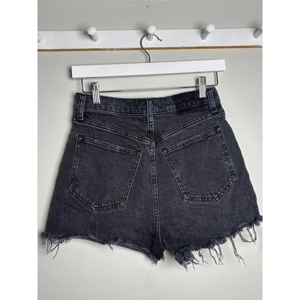 Abercrombie Curve Love High Rise Cutoff Shorts Distressed Black 26